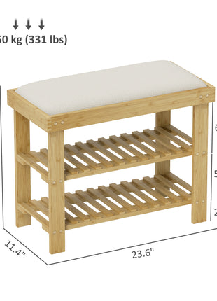 Bamboo Shoe Storage Bench, 3-Tier Entryway Bench with Cushion, Shoe Organizer for Entryway, Hallway, Natural