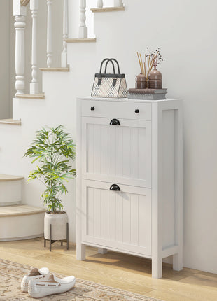 Shoe Storage Cabinet with 2 Flip Drawers for 8 Pairs of Shoes