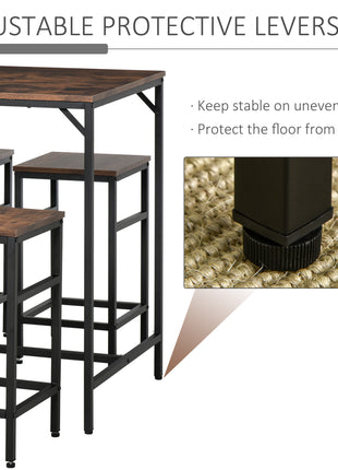 5-Piece Industrial Dining Table Set, Bar Table & 4 Stools Set, Space Saving for Pub & Kitchen, Rustic Brown/Black