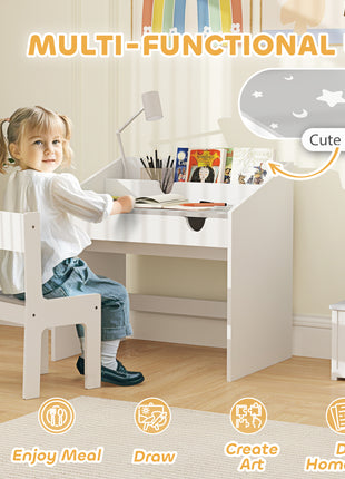 Kids Study Desk with Storage, Kids Desk and Chair Set for Bedroom & Study Room, Aged 3-6 Years, Gray