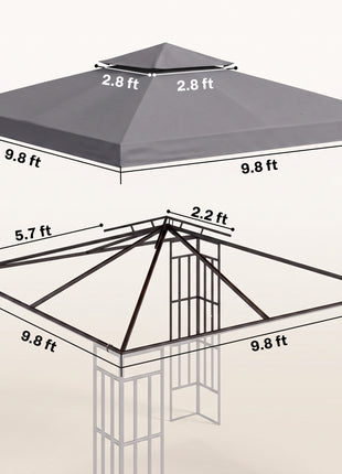 Gazebo Replacement Canopy for Model 01 -0153, 2-Tier Top Cover for 9.8' x 9.8' Gazebo, Charcoal (TOP ONLY)