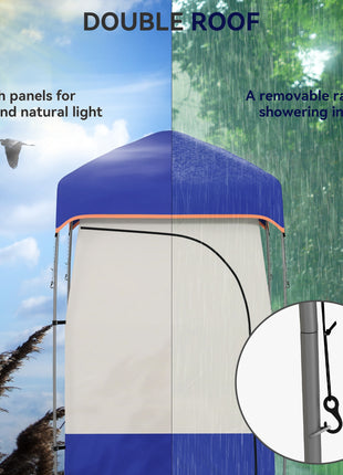 Camping Shower Tent, Portable Privacy Shelter with Solar Shower Bag, Removable Floor and Carrying Bag, Blue