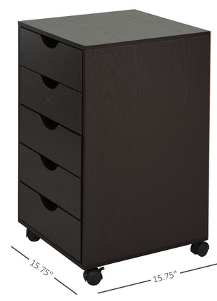 5 Drawer File Cabinet Storage Organizer Filing Cabinet with Nordic Minimalist Modern Style & Wheels, Brown