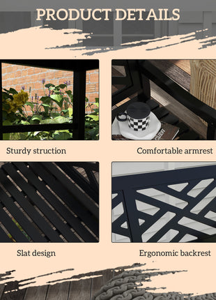 Outdoor Garden Bench, Wooden Frame Patio Bench with Geometric Pattern, 43.25 Inch Weatherproof 2-Person Love Seat for Garden, Lawn, Porch, Yard, Work Entryway, Black