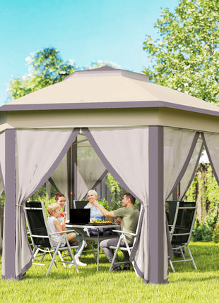 13' x 13' Pop Up Gazebo Hexagonal Canopy Shelter with 6 Zippered Mesh Netting for Patio Backyard Garden Wedding Party