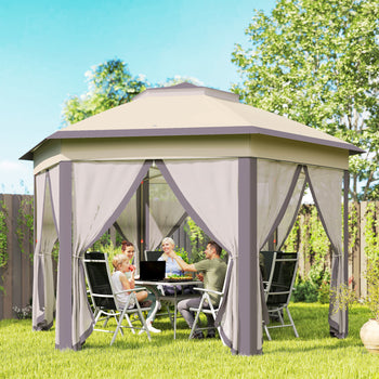 13' x 13' Pop Up Gazebo Hexagonal Canopy Shelter with 6 Zippered Mesh Netting for Patio Backyard Garden Wedding Party