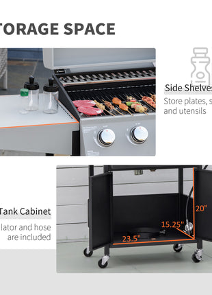 52" Barbecue Grill with Wheels 4+1 Burner Liquid Propane Gas Grill Outdoor Cabinet Style BBQ Trolley w/ Side Burner, Warming Rack, Storage Cabinet