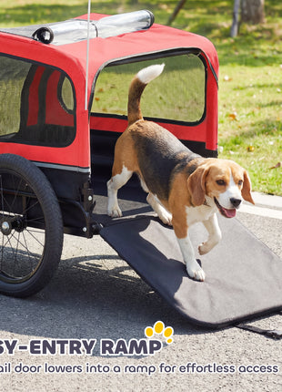 Dog Bike Trailer for Small & Medium Dogs, Universal Bicycle Coupler, Flip-Down Ramp Tailgate, Red