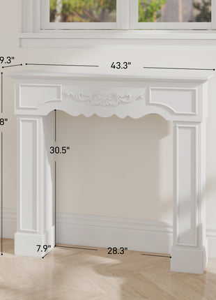 Baroque Fireplace Mantel, Freestanding Fireplace Surround with Leg for Electric Fireplaces, 43.3" W x 39.8" H, White