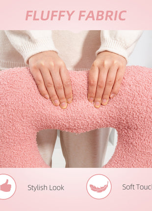 Armless Computer Desk Chair, Office Task Chair, Teddy Fleece Heart Makeup Vanity Chair with Swivel Wheels, Pink