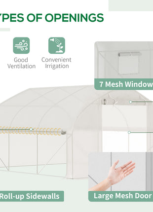 11.5' x 10' x 6.5' Walk-in Tunnel Greenhouse, Green House with Zippered Mesh Door, 7 Mesh Windows & Roll-up Sidewalls, Upgraded Gardening Plant Hot House with Galvanized Steel Hoops, White
