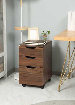 3 Drawer Mobile File Cabinet, Rolling Printer Stand, Vertical Filing Cabinet, Brown Wood Grain