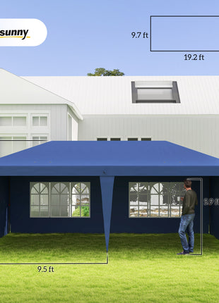 10' x 20' Pop Up Canopy Tent with 4 Sidewalls, Instant Gazebo with Carry Bag for Garden, Patio, Blue