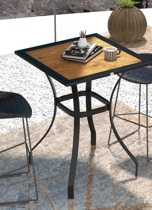 28" Outdoor Dining Table, Faux Wood Patio Furniture, Square Wood-Like Garden Table with Water Safe Design, Brown