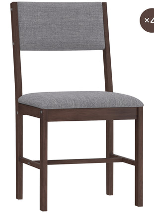 Modern Dining Chairs Set of 4, Linen Fabric Kitchen Chairs with Rubberwood Legs for Dining Room, Living Room, Gray