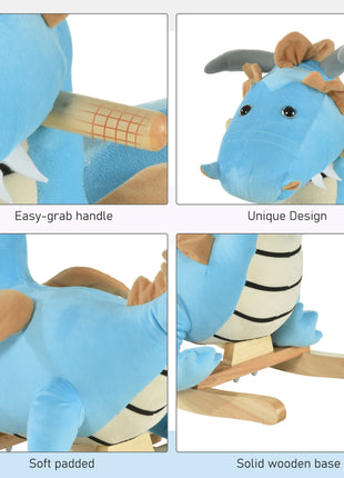 Kids Plush Ride-On Rocking Horse Toy Dinosaur Ride Rocking Chair with Realistic Sounds for18-36 Months, Blue