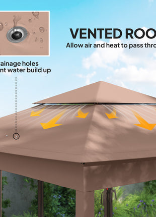 Outdoor Patio Pop Up Canopy Gazebo Shelter with Zipper Netting, Carry Bag, 11' x 11', Brown