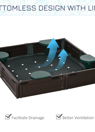 Kids Outdoor Sandbox with Cover Garden Bed, Easy Assembly for Backyard, Brown, 48.5" x 48.5" x 8.25"