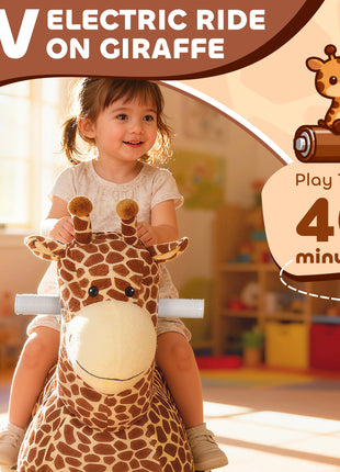 Kids Electric Ride On Giraffe, 6V Battery Powered Ride On Toy with Washable Cover, Music for 1.5-5 Years, Brown