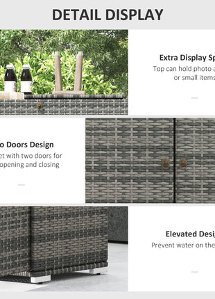 Outdoor Storage Cabinet, Waterproof PE Rattan Cabinet with Drawer for Indoor, Outdoor Swimming Pool, Gray