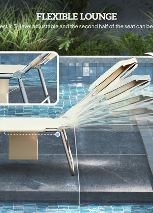 2 Tanning Chairs with Face Hole, 5-Level Adjustable Outdoor Chaise Lounge Chair with Pillow for Beach, Pool, Beige