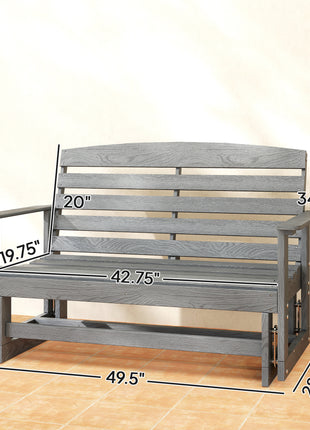 Patio Glider Bench w/ HDPE Slatted Double Rocking Chair, Distressed Gray