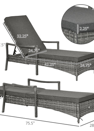 Wicker Chaise Lounge, 4 Position Adjustable Backrest and Cushions Outdoor Lounge Chair PE Rattan Sun Lounger for Poolside, Balcony or Garden, Dark Grey