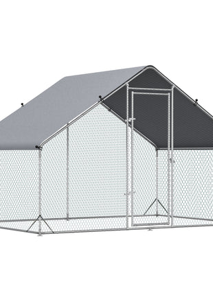 Large Chicken Coop Metal Chicken Run with Waterproof and Anti-UV Cover, Spire Shaped Walk in Fence Cage Hen House for Outdoor and Yard Farm Use, 1" Tube Diameter, 9.8' x 6.6' x 6.6'