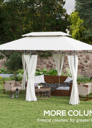 10' x 13' Double Roof Patio Gazebo, Outdoor Gazebo with Curtains, for Garden, Lawn, Backyard and Deck, Cream White