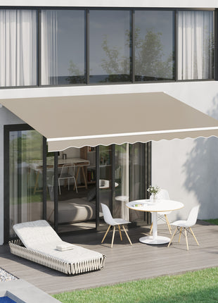 13' x 8' Retractable Awning, Patio Awnings, Sunshade Shelter w/ Manual Crank Handle, UV & Water-Resistant Fabric and Aluminum Frame for Deck, Balcony, Yard, Beige