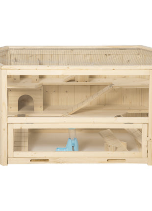 Wooden Large Hamster Cage Small Animal Exercise Play House 3 Tier with Tray, Seesaws, Water Bottle, Activity Center, Natural