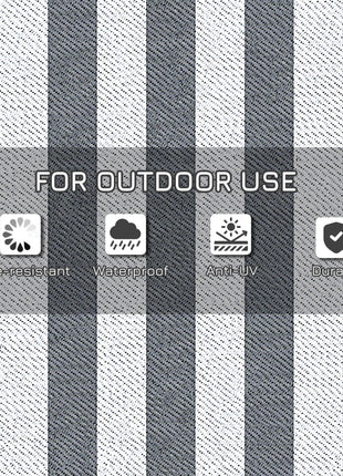 Reversible Outdoor Rug, 9' x 18' Waterproof Plastic Straw Floor Mat, Portable RV Camping Carpet, Large Floor Mat for Backyard, Deck, Picnic, Beach, Gray & White Striped