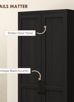 63" 2-Door Kitchen Pantry, Freestanding Cabinet with 2 Adjustable Shelves for Dining Room, Cinnamon Black Wood Grain