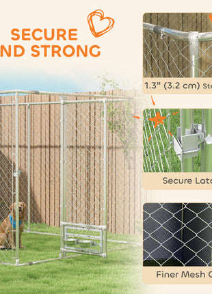 Galvanized Chain Link Large Outdoor Dog Kennel with Waterproof & UV-Resistant Cover, for M&L Dogs, 19.7' x 7.5' x 7.5'