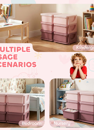 3 Tier Kids Storage Unit, Toy Organizers and Storage with 6 Drawer Chest for Kids Bedroom Nursery Kindergarten Living Room for Boys Girls Toddlers, Pink