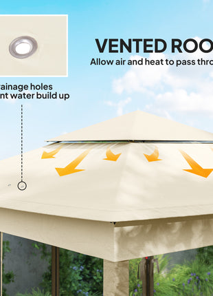 Outdoor Patio Pop Up Canopy Gazebo Shelter with Zipper Netting, Carry Bag, 11' x 11', Beige