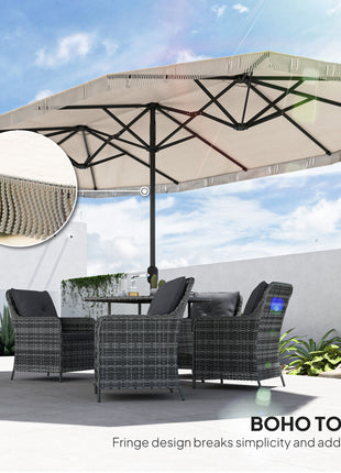 15ft Rectangle Patio Umbrella UPF30+ Extra Large Outdoor Umbrella with Fringe and Crank Handle, Cream White