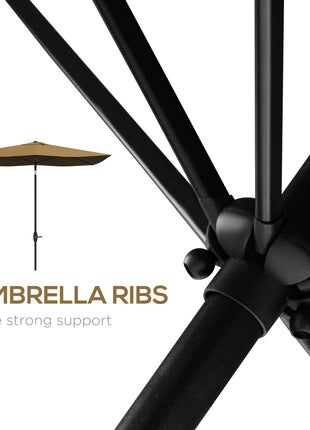 6.6' x 10' Rectangular Market Umbrella, Patio Outdoor Table Umbrella with Crank and Push Button Tilt, Coffee