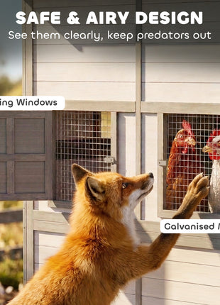 147" Extra Wooden Large Chicken Coop with Run for 8–10 Hens, Predator-Proof Mesh, Gray