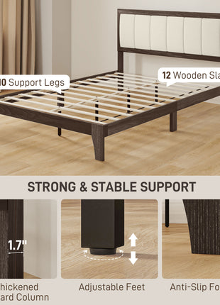Full Bed Frame with Headboard Full Size Platform Bed Frame with Wooden Slats No Box Spring Needed Charcoal Gray