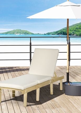 Chaise Lounge Chair Patio Recliner with 4-Position Adjustable Backrest & Cushion, Natural