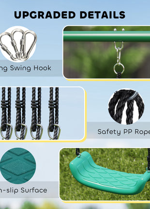 Metal Swing Set with Slide, Saucer Swing Seat, Heavy Duty A-Frame Stand and Adjustable Rope for Backyard, Dark Green