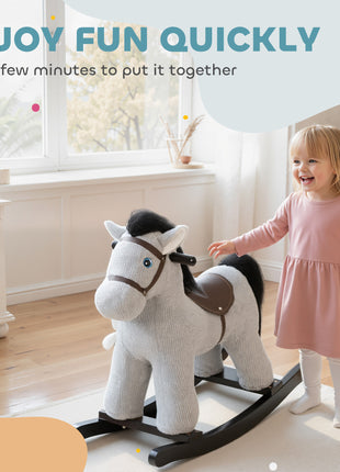 Kids Rocking Horse, Plush Toddler Ride on Toy with Realistic Neigh and Toy for 2–5 Years Old, Gray