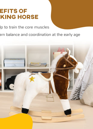 Rocking Horse with Sound, Ride on Horse with Saddle, Toddler Rocker, Gift for 3-8 Year Old, Brown