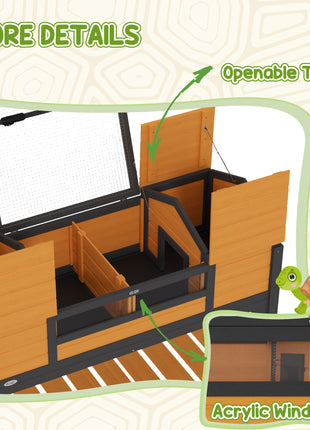 Tortoise Enclosure Tortoise House with Adjustable Lamp Holder Storage Shelf, Dual Main Houses, Openable Lid, Yellow