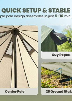 Teepee Tent Waterproof Camping Tent with Stove Jack for 4-6 People for Outdoor Camping Hiking Army Green