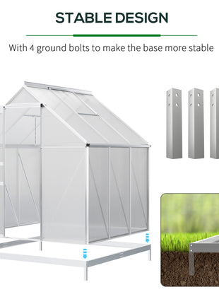 6' x 6' x 6.5' Polycarbonate Greenhouse with Aluminum Frame, Walk-in Heavy Duty Green House with Adjustable Roof Vent, Rain Gutter and Sliding Door for Winter, Silver