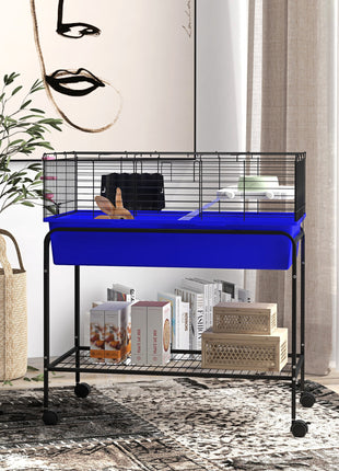 Two-Story Small Animal Cage Removable from Stand, Pet Habitat with Shelf & Wheels, 33" x 18.5" x 35", Blue