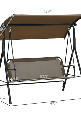 3-Seat Outdoor Patio Swing Chair w/ Cushion, Steel Frame Stand, Adjustable Tilt Canopy for Patio, Garden, Brown