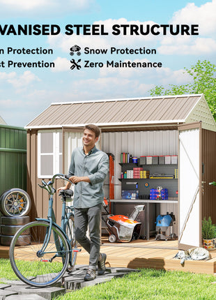 8' x 6' Metal Garden Storage Shed, Extra Large Outdoor Tool Storage House w/ Doors, Window and Air Vents, Brown
